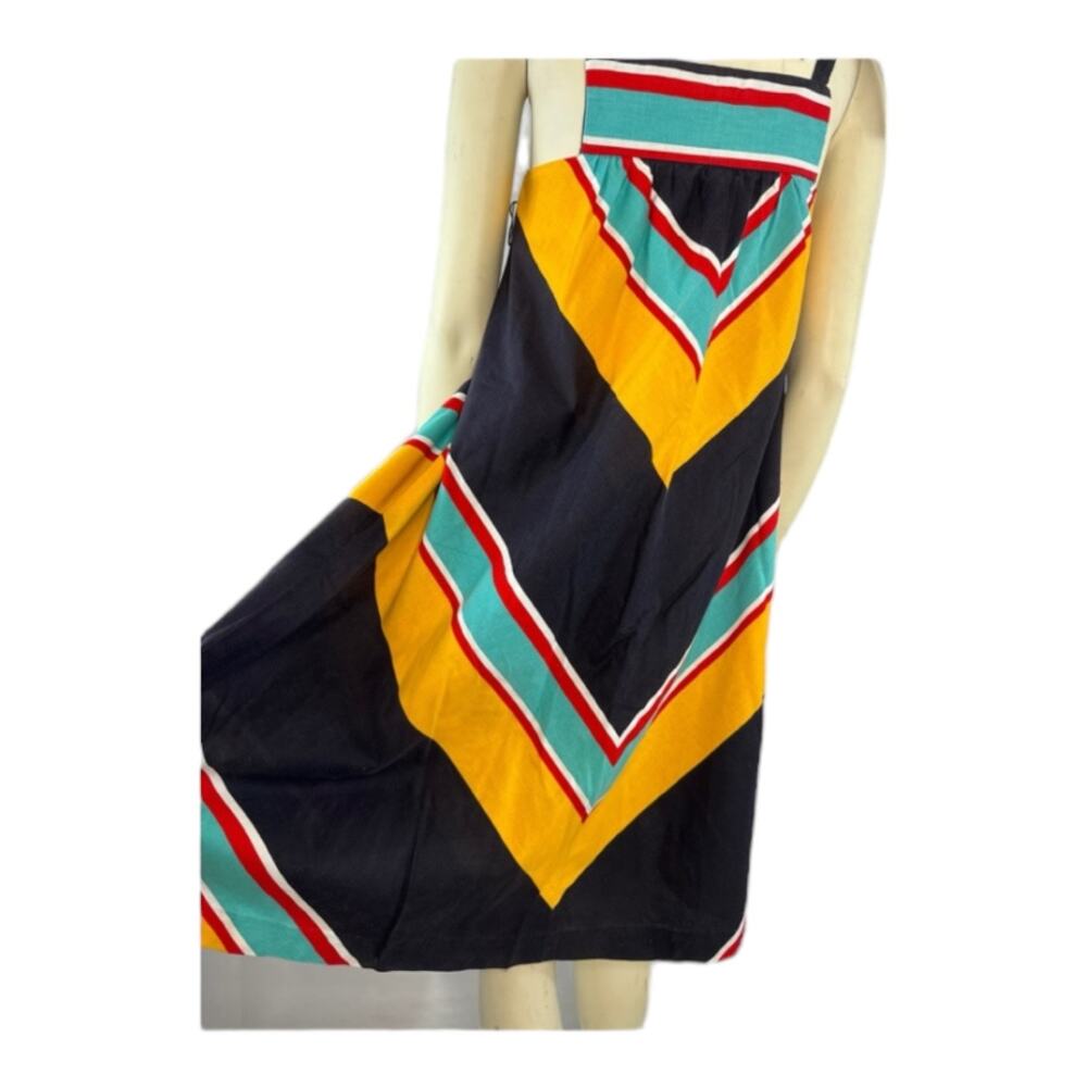 Vintage Hear Say Vibrant cotton Chevron Pinafore Apron Jumper dress size X Small - Picture 10 of 12